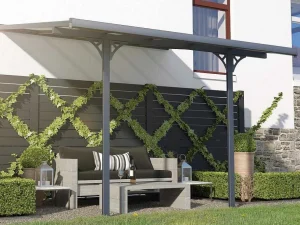 Shop Aanleunende Pergola In Aluminium 9,5M Antraciet Alvaro - L314Xd305Xh240/285 Cm Prieel, Pergola, Gazebo En Kiosk