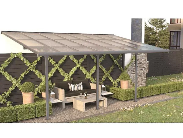 New Aanleunende Pergola In Aluminium 15,1M Antraciet Alvaro - L497Xd305Xh240/285 Cm Prieel, Pergola, Gazebo En Kiosk