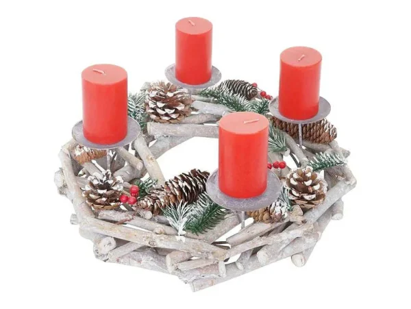 Shop Adventskrans Rond Hout Zonder Kaarsen, Met Kaarsen, Rood Decoratieobject Voor Binnen