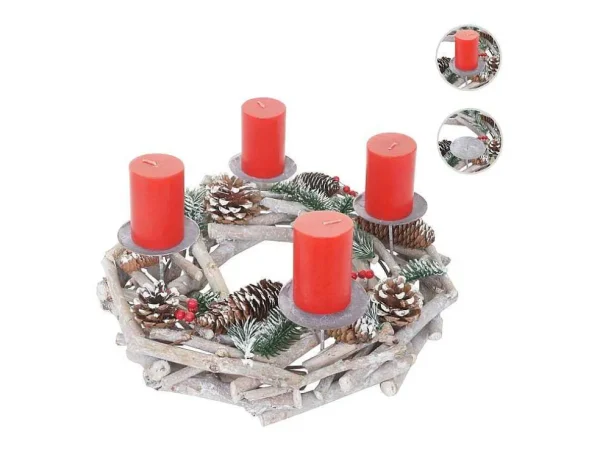 Shop Adventskrans Rond Hout Zonder Kaarsen, Met Kaarsen, Rood Decoratieobject Voor Binnen