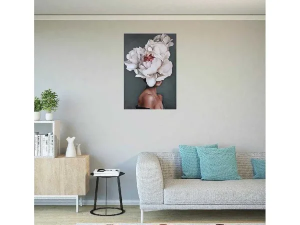 Cheap Afdrukken Op Canvas Vrouw En Bloemen 02, Roze, Wit, Blauw, 50X3X70 Cm, Decoratieve Wandplaat