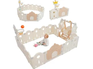 Best Afneembare En Opvouwbare Babybox 12+2 Met Speelbord, Basketbalring En Schommel Poederroze Babymeubel