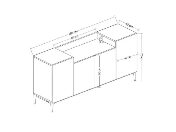 Discount Annalisa Multifunctioneel Kabinet, Wit, Zwart, 160X42X75 Cm, Buffetkast