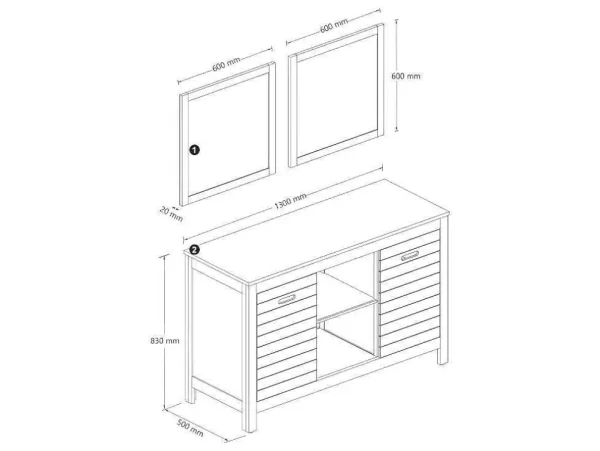 Best Badkamermeubel Van Acaciahout Met Dubbele Wastafel En Spiegels - 130 Cm - Pulukan Dubbele Wastafel