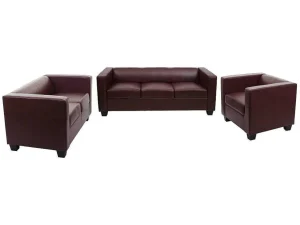 New 3-2-1 Bankstel Lille (3-Delig), Kunstleer, Roodbruin Set Zitbank + Fauteuil