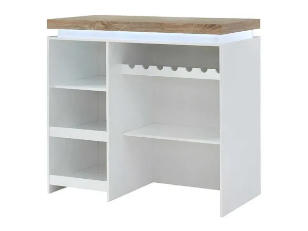 Outlet Barmeubel Halo Ii - Wit Gelakt Mdf - Leds - Wit En Eik Barmeubel