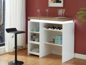Outlet Barmeubel Halo Ii - Wit Gelakt Mdf - Leds - Wit En Eik Barmeubel
