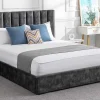 Hot Bed 160 X 200 Cm Met Hoofdbord Met Verticale Stiksels - Velours - Antraciet - Feroya Fluwelen Bed