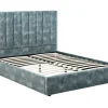 Fashion Bed 140 X 190 Cm Met Hoofdbord Met Verticale Stiksels - Velours - Groenblauw - Feroya Fluwelen Bed