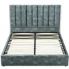 Best Sale Bed 160 X 200 Cm Met Hoofdbord Met Verticale Stiksels - Velours - Groenblauw - Feroya Fluwelen Bed