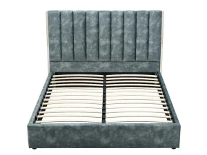 Best Sale Bed 160 X 200 Cm Met Hoofdbord Met Verticale Stiksels - Velours - Groenblauw - Feroya Fluwelen Bed