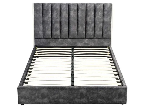 Hot Bed 160 X 200 Cm Met Hoofdbord Met Verticale Stiksels - Velours - Antraciet - Feroya Fluwelen Bed