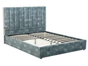 Best Sale Bed 160 X 200 Cm Met Hoofdbord Met Verticale Stiksels - Velours - Groenblauw - Feroya Fluwelen Bed