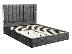 Hot Bed 160 X 200 Cm Met Hoofdbord Met Verticale Stiksels - Velours - Antraciet - Feroya Fluwelen Bed