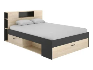 Shop Bed Leandre Met Hoofdeinde, Opbergruimte En Lades - 160 X 200 Cm - Kleur: Eiken En Antraciet Aanbiedingen: Slaapkamer & Kantoor