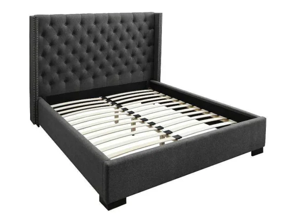 Cheap Bed Met Hoofdbord Met Capitonnage - 140 X 200 Cm - Stof - Grijs - Massimo Aanbiedingen: Slaapkamer & Kantoor