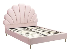 Discount Bed Met Hoofdeinde In Schelpvorm - 160 X 200 Cm - Fluweel - Roze - Livaya Aanbiedingen: Slaapkamer & Kantoor