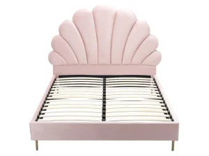 Discount Bed Met Hoofdeinde In Schelpvorm - 160 X 200 Cm - Fluweel - Roze - Livaya Aanbiedingen: Slaapkamer & Kantoor