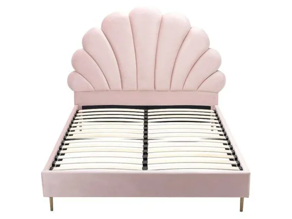 Discount Bed Met Hoofdeinde In Schelpvorm - 160 X 200 Cm - Fluweel - Roze - Livaya Aanbiedingen: Slaapkamer & Kantoor