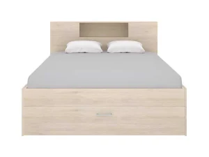 Best Sale Bed Met Hoofdeinde, Opbergruimte En Lades - 160 X 200 Cm - Eikenkleur - Leandre Aanbiedingen: Slaapkamer & Kantoor