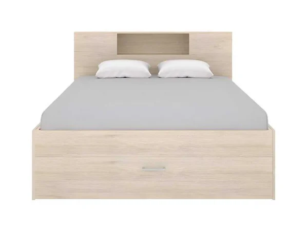 Best Sale Bed Met Hoofdeinde, Opbergruimte En Lades - 160 X 200 Cm - Eikenkleur - Leandre Aanbiedingen: Slaapkamer & Kantoor