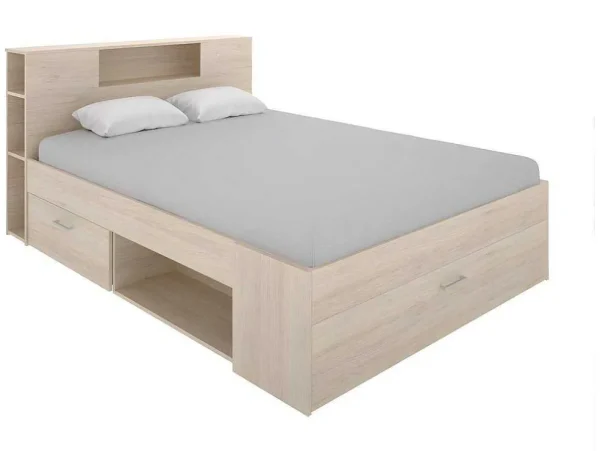 Best Sale Bed Met Hoofdeinde, Opbergruimte En Lades - 160 X 200 Cm - Eikenkleur - Leandre Aanbiedingen: Slaapkamer & Kantoor