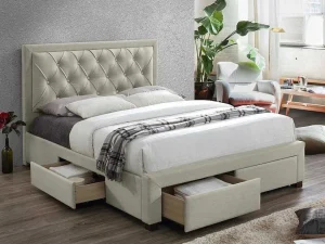 Clearance Bed Met Opbergruimte - Stof - Kleur: Champagne - 180 X 200 Cm - Leopold Fluwelen Bed