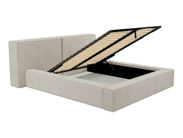 Shop Bed Met Opbergruimte 180 X 200 Cm - Ribfluweel - Beige + Matras - Timano Tweepersoonsbed