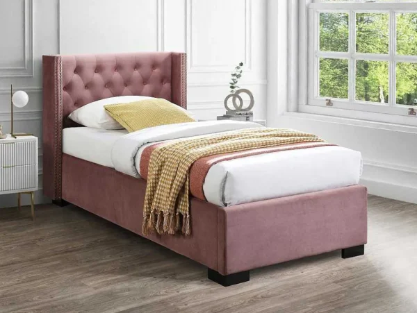 Cheap Bed Met Opbergruimte 90 X 200 Cm Met Gecapitonneerd Hoofdbord Fluweel Roze Met Matras Massimo Bed Met Opbergruimtes