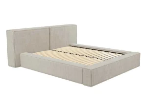 Shop Bed Met Opbergruimte 180 X 200 Cm - Ribfluweel - Beige + Matras - Timano Tweepersoonsbed