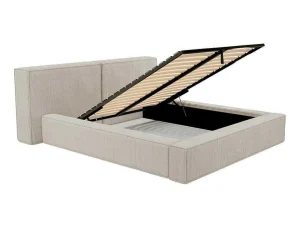 Hot Bed Met Opbergruimte 160 X 200 Cm - Ribfluweel - Beige + Matras - Timano Fluwelen Bed