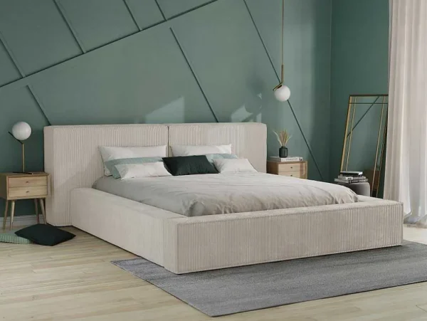 Hot Bed Met Opbergruimte 160 X 200 Cm - Ribfluweel - Beige + Matras - Timano Fluwelen Bed