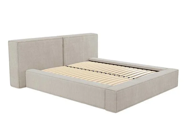 Hot Bed Met Opbergruimte 160 X 200 Cm - Ribfluweel - Beige + Matras - Timano Fluwelen Bed