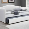 Best Bedbank Met Uitschuifbed Mathilde - 2 X 90 X 190Cm - Kunstleer - Wit Bed Met Slaaplade