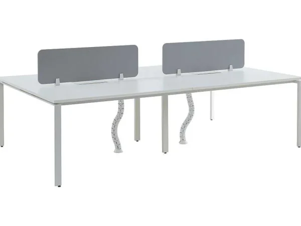 Flash Sale Benchbureau Voor 4 Personen - Wit - L140 Cm - Met Afscheidingen - Downtown Kantoormeubilair