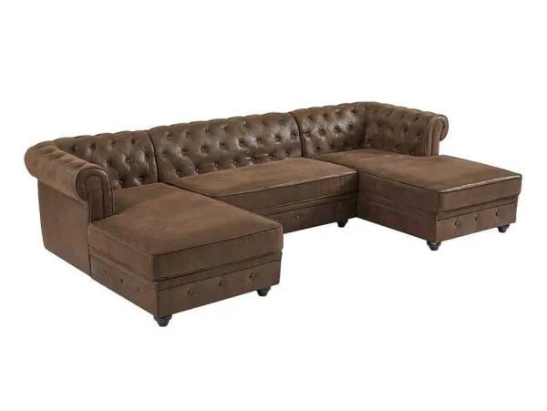 Shop Brede Hoekbank Van Microvezel Met Verouderd Leereffect Chesterfield Xxl Hoekbank