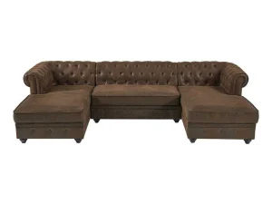 Shop Brede Hoekbank Van Microvezel Met Verouderd Leereffect Chesterfield Xxl Hoekbank