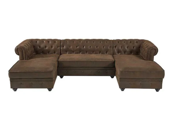 Shop Brede Hoekbank Van Microvezel Met Verouderd Leereffect Chesterfield Xxl Hoekbank