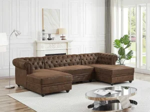 Shop Brede Hoekbank Van Microvezel Met Verouderd Leereffect Chesterfield Xxl Hoekbank