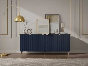 Cheap Buffetkast Met 4 Deurtjes Van Mdf En Staal - Blauw En Goudkleurig - Yesinia Buffetkast