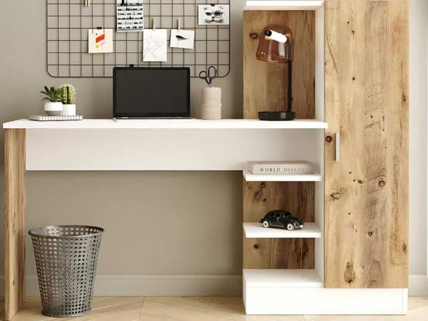 Shop Bureau Met Opbergruimtes - Naturel En Wit - Milaria Bureaumeubel