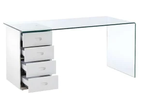 Best Sale Bureau Muriel Met Opbergruimte - 4 Laden - Gehard Glas & Mdf Bureaumeubel