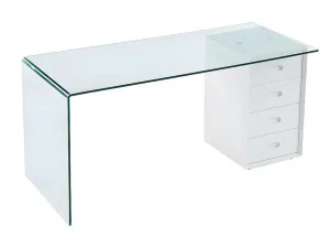 Best Sale Bureau Muriel Met Opbergruimte - 4 Laden - Gehard Glas & Mdf Bureaumeubel