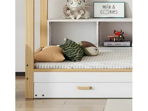 Flash Sale Cabinebed 90X200Cm Met Uitschuifbaar Onderschuifbed 90X190Cm - 4 Planken Op Bed - Structuur Massief Grenen - Wit Bed Met Slaaplade