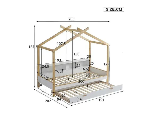 Flash Sale Cabinebed 90X200Cm Met Uitschuifbaar Onderschuifbed 90X190Cm - 4 Planken Op Bed - Structuur Massief Grenen - Wit Bed Met Slaaplade