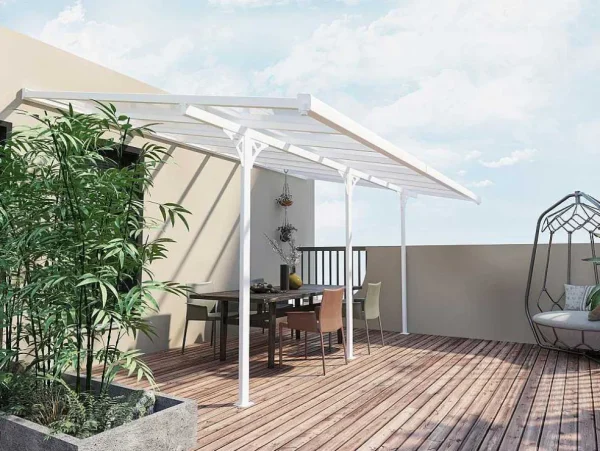 Store Carport Pergola Voor Tegen De Muur Van Aluminium 15,1 M Wit Alvaro Prieel, Pergola, Gazebo En Kiosk