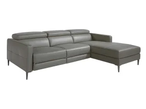 Sale Chaise Longue Bank In Donkergrijs Leer Met Relaxmechanisme 6126 Hoekbank