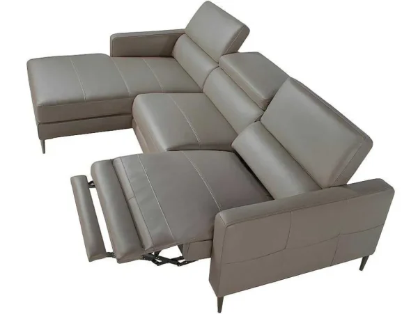 Store Chaise Longue Bank In Donkergrijs Leer Met Relaxmechanisme 6125 Hoekbank