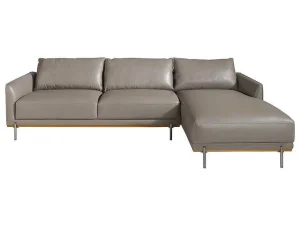 Clearance Chaiselongue Bank (R) In Leer En Verdonkerd Staal 6154 Hoekbank