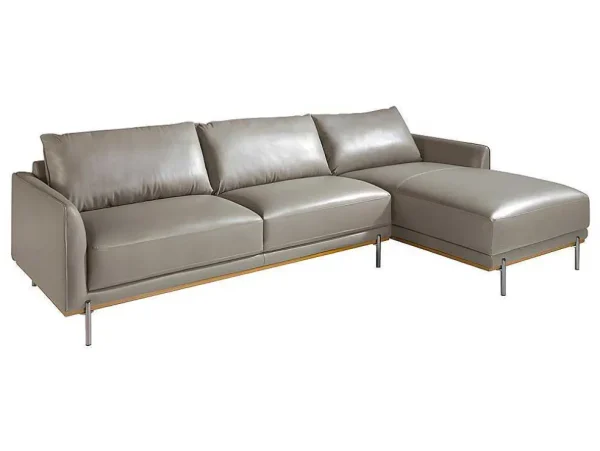 Clearance Chaiselongue Bank (R) In Leer En Verdonkerd Staal 6154 Hoekbank